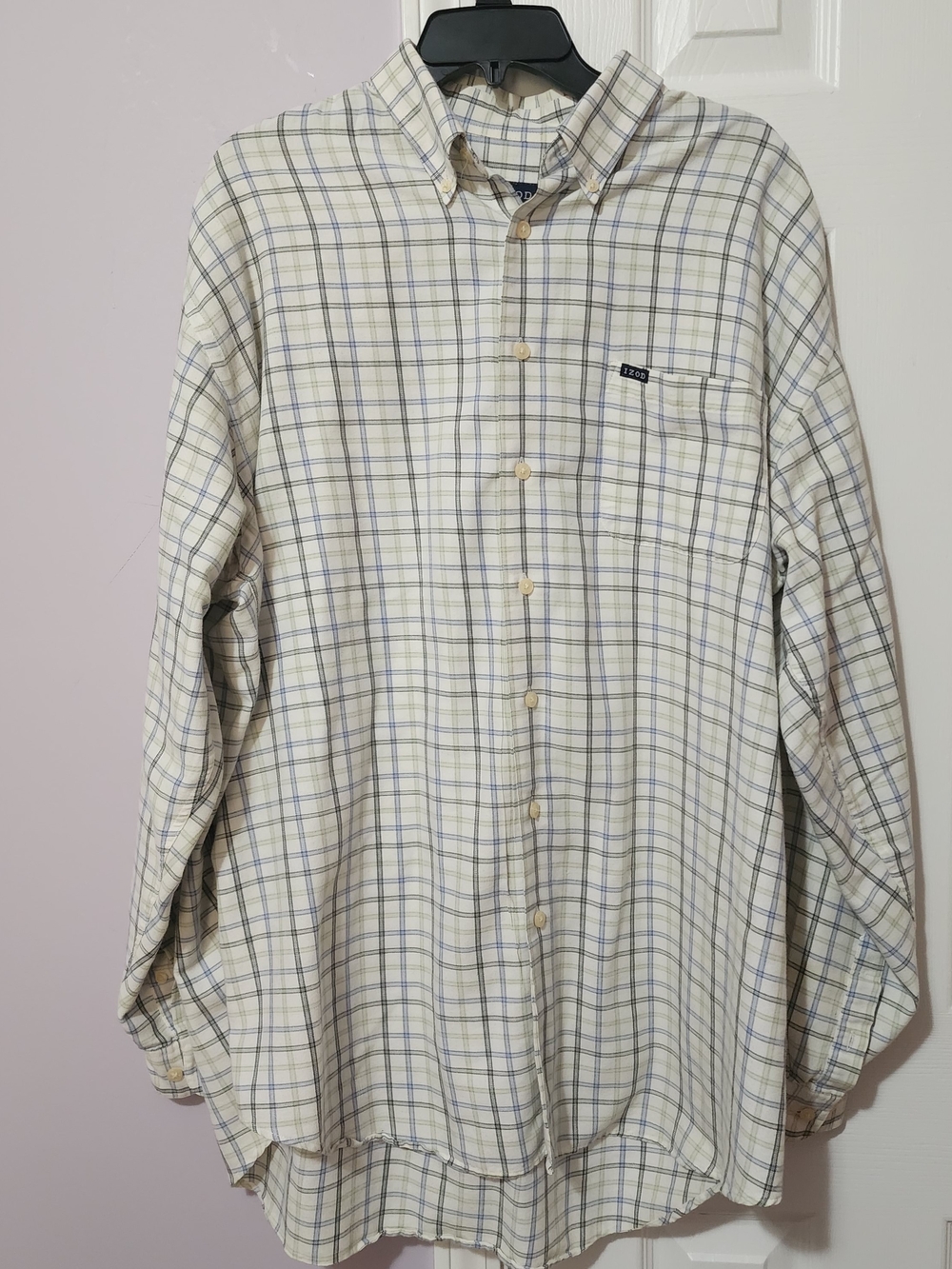 IZOD Men's Cream Plaid Button-Down Shirt